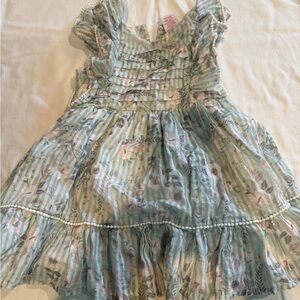 Shabby Chic Mint Floral Ruffle Dress with Pink Accents